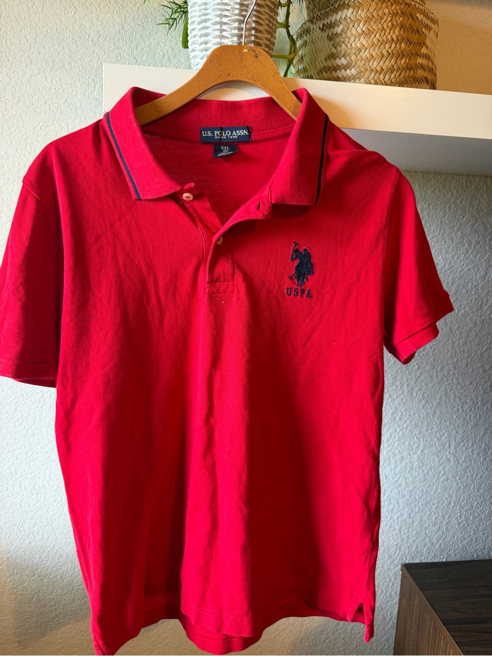 U.S. Polo Assn. Red Polo with Navy Logo and Trim Boy size 18